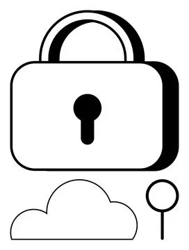 Padlock with keyhole above a cloud and key signifies data security and cloud  Illustrazione stock