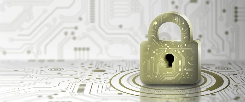 Padlock with Keyhole in data security on circuit. Modern safety digital Conce Stock Illustration