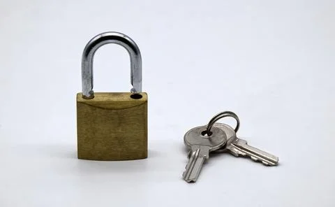 Padlock with keys isolated on white background 写真素材