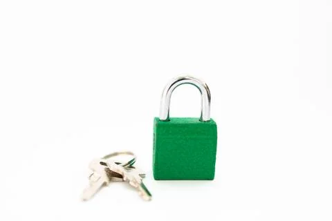 Padlock with keys on white background Stock Photos