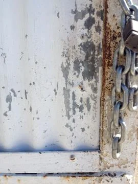 Padlock lock and chain old metal door Stock Photos