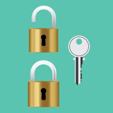 Padlock lock with key isolated vector Stock Illustration