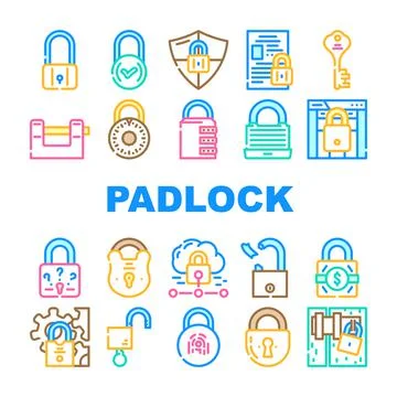 Padlock lock safe password icons set vector 스톡 일러스트