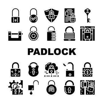 Padlock lock safe password icons set vector 스톡 일러스트