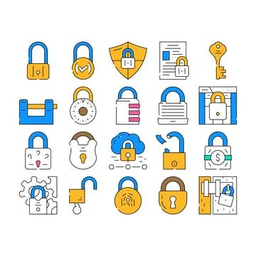 Padlock lock safe password icons set vector Illustrazione stock