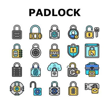 Padlock lock safe password key icons set vector 스톡 일러스트