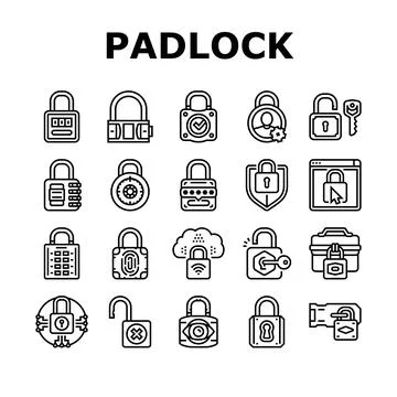 Padlock lock safe password key icons set vector 스톡 일러스트