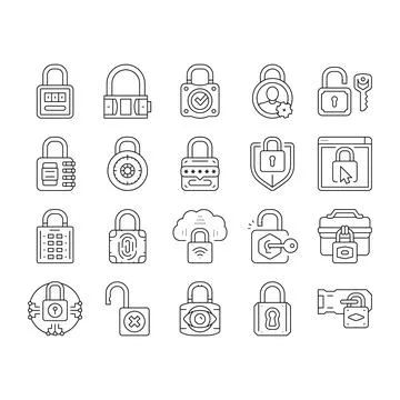 Padlock lock safe password key icons set vector 스톡 일러스트