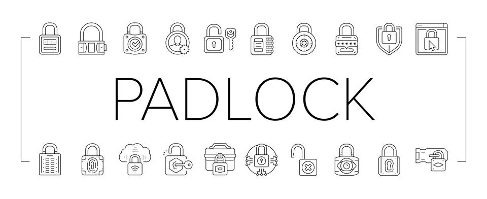 Padlock lock safe password key icons set vector 스톡 일러스트