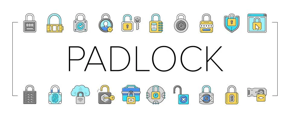 Padlock lock safe password key icons set vector 스톡 일러스트