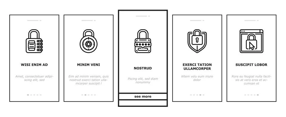 Padlock lock safe password key onboarding icons set vector 스톡 일러스트