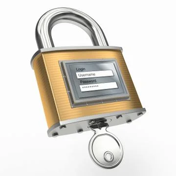 Padlock with login and password on white isolated background. 3d Иллюстрация