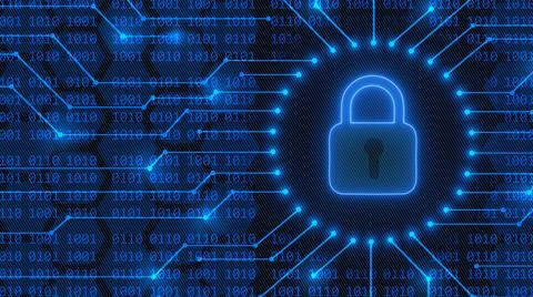 Padlock logo - abstract background in blue of 4-digit binary code イラスト素材