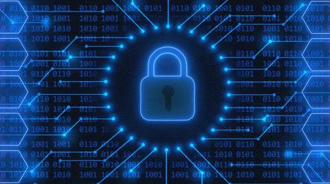 Padlock logo - abstract background in blue of 4-digit binary code Stock Illustration