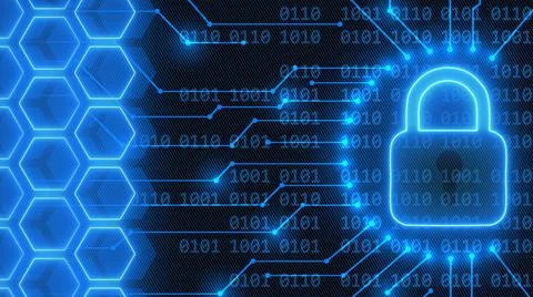 Padlock logo - abstract background in blue of 4-digit binary code イラスト素材