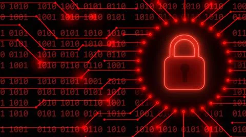 Padlock logo - abstract background in red of 4-digit binary code Illustrazione stock