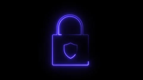 Padlock logo animation with neon glowing lines for cyber security, tech bra.. Video stock 313421035