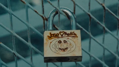 Padlock with Love in Bridge Stock Footage 78766917