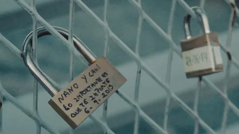 Padlock with Love in Bridge Stock Footage 78766943