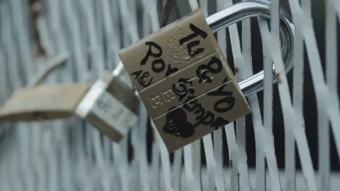 Padlock with Love in Bridge Stock Footage 78766947