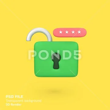Padlock opens with password pin isolated 3d render icon illustration PSD Template