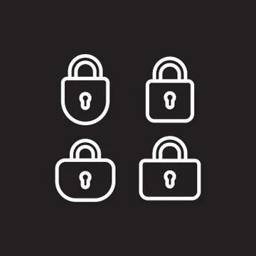 Padlock or lock icon isolated on black background Stock Illustration
