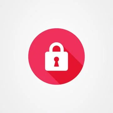 Padlock or lock icon vector in red with long shadow effect. Safe and security Illustrazione stock