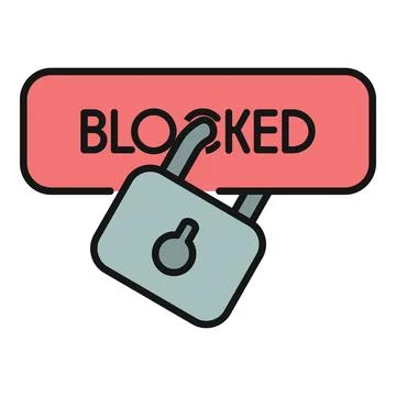 Padlock over blocked text representing restricted access icon Stock Illustration