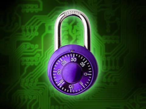 Padlock over circuit board Stock Illustration