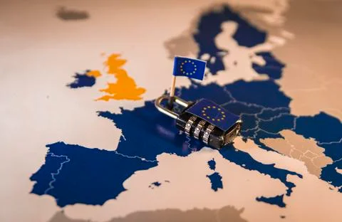 Padlock over EU map, GDPR metaphor Stock Photos