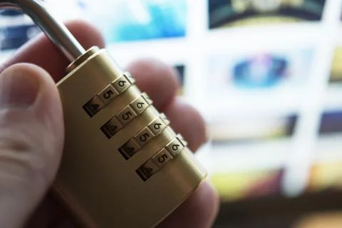 Padlock Passcode Concept with Laptop Computer in the Background. Stock-Fotos