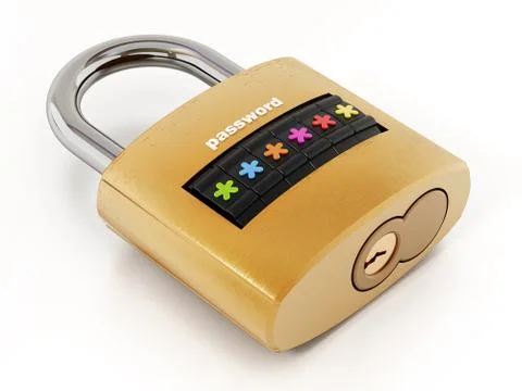 Padlock with password screen isolated on white background. 3D illustration Stock Illustration