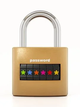 Padlock with password screen isolated on white background. 3D illustration Illustrazione stock
