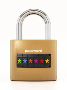Padlock with password screen isolated on white background. 3D illustration... Stock Photos
