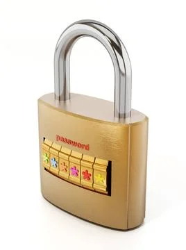 Padlock with password screen isolated on white background. 3D illustration... Stock Photos