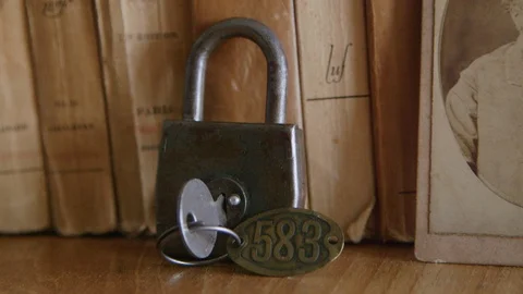 Padlock with picture frame Stock Footage 94565936