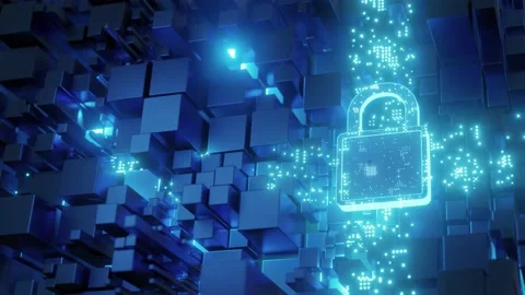 The padlock represents Privacy and security. technology background blue color Stock Footage 220758959