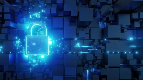 The padlock represents Privacy and security. technology background blue color Stock Footage 220758991