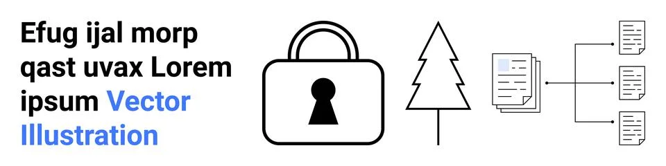 Padlock represents security, tree for growth, diagram for data management and Stock Illustration