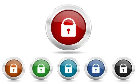 Padlock round glossy icon set, colored circle metallic design internet button Stock Illustration