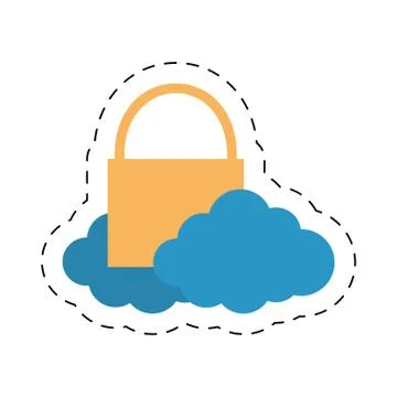 Padlock secuirty system cloud cut line Stock Illustration