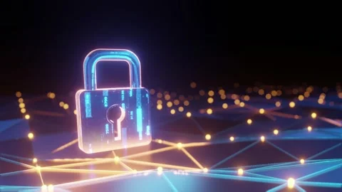 Padlock security background on plexus floor. Stock Footage 243698239