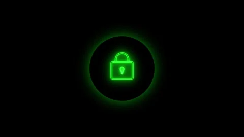 Padlock security button with neon wave, red green blue light Stock Footage 339992331