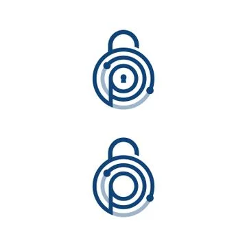 Padlock for security cloud vector app with letter p on the middle Stock Illustration