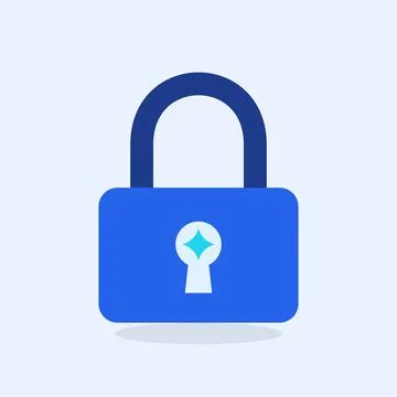 Padlock security flat icon with glowing sparkle keyhole on light blue Stock Illustration