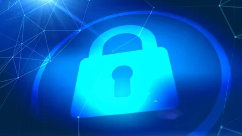 Padlock security icon animation blue digital elements technology background Stock Footage 95317381