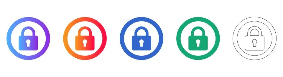 Padlock Security Icons in Gradient and Outline Versions Illustrazione stock