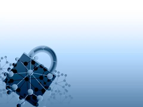 Padlock security with nodes plexus on blue and white background concept Stock Illustration