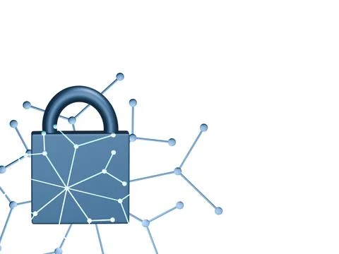 Padlock security with nodes plexus on blue and white background concept Stock Illustration