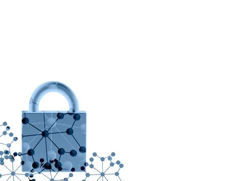Padlock security with nodes plexus on blue and white background concept Stock Illustration